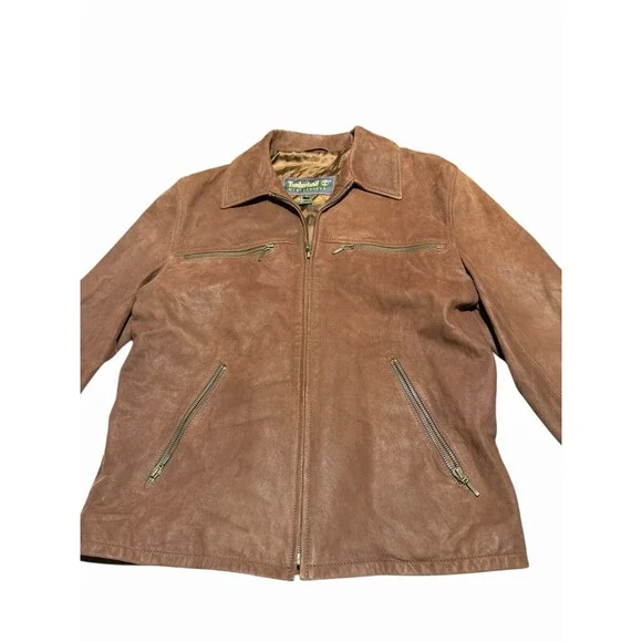 Timberland Rugged Durable 100% Genuine Leather Jacket Men's Size Small Tan Brown